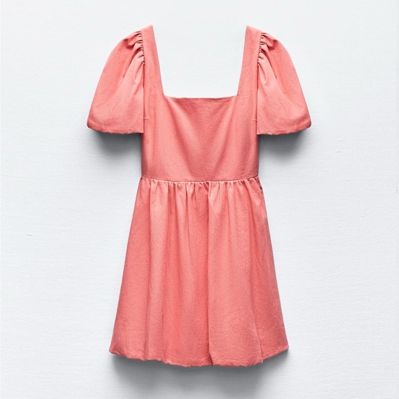 Linen bow mini dress NWT zara - Picture 3 of 6